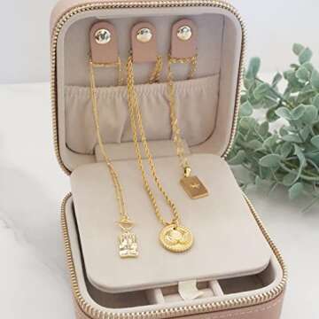 YSM Designs Travel Jewelry Organizer Box, Travel Jewelry Case | Small Jewelry Box for Women, Jewelry Travel Case | Earring Organizer Box with Mirror (Beige)