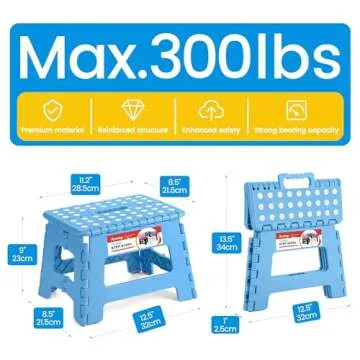 ACSTEP Folding Lightweight Plastic 9 inch Foldable Step Stool, Non Slip Folding Stools for Kitchen Bathroom Bedroom (Blue)