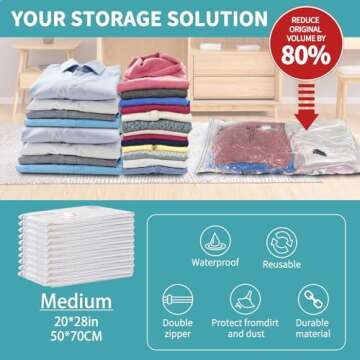 AirBaker 10 Pack (Medium) Vacuum Storage Bags, Space Saver Sealer Bags for Clothes Comforters Blankets Pillows with Travel Hand Pump