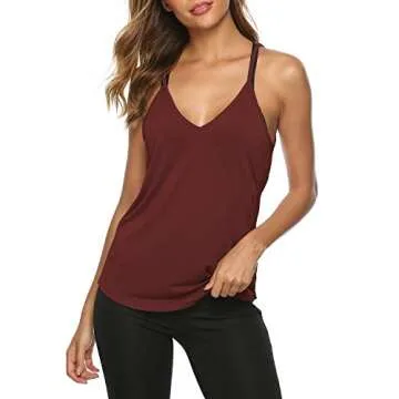 LEXISLOVE Womens Summer Workout Tank Tops Sexy Open Back Backless Yoga Shirt Activewear Workout Clothes Running Sports Gym Loose Cute V Neck Sleeveless Beach Tops Burgundy S