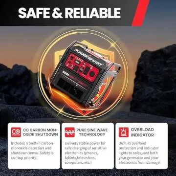 PowerSmart Portable Inverter Generator 4450W, Gas Powered, CO-Sensor, EPA Compliant, Lightweight & Quiet for Home Use and Emergency Backup, Camping