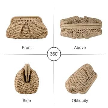 XSUIOY Straw Clutch Purse for Women Small Woven Dumpling Bag Summer Straw Beach Bag Crossbody Crochet Purses Shoulder Handbag for Women Vacation(Khaki)