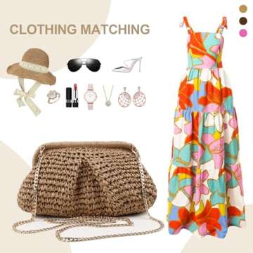 XSUIOY Straw Clutch Purse for Women Small Woven Dumpling Bag Summer Straw Beach Bag Crossbody Crochet Purses Shoulder Handbag for Women Vacation(Khaki)