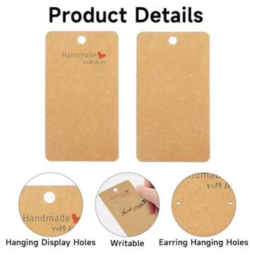 Kraft Earring Cards 200 Pack for Jewelry Display and Sales