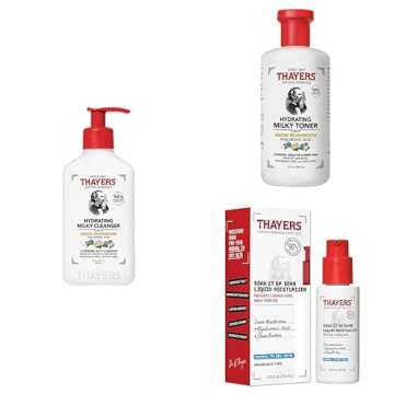 THAYERS Milky Hydrating Face Cleanser, 8 FL Oz + Milky Face Toner, 12 FL oz + Soak It Up 80HR Liquid...