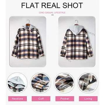 SHEWIN Hooded Flannel Shacket Jacket for Versatile Style