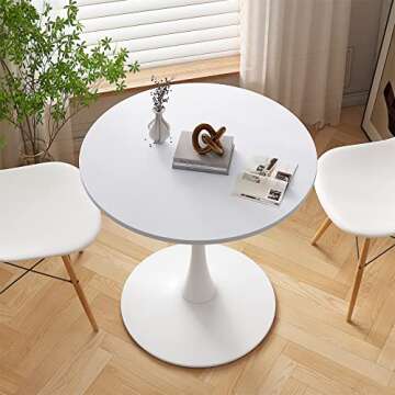 DKLGG 32" Modern Round Dining Table with MDF Table Top, Metal Base Pedestal Table Tulip Table Kitche...