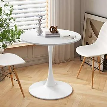 DKLGG 32" Modern Round Dining Table with MDF Table Top, Metal Base Pedestal Table Tulip Table Kitchen Table for 2-4 Person, Small Space Home, End Table Leisure Coffee Table, White