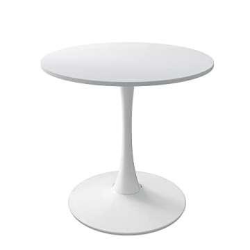 DKLGG 32" Modern Round Dining Table with MDF Table Top, Metal Base Pedestal Table Tulip Table Kitchen Table for 2-4 Person, Small Space Home, End Table Leisure Coffee Table, White