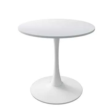 DKLGG 32" Modern Round Dining Table with MDF Table Top, Metal Base Pedestal Table Tulip Table Kitchen Table for 2-4 Person, Small Space Home, End Table Leisure Coffee Table, White