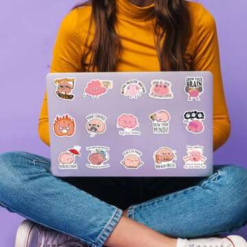 Funny Brain Stickers for Kids,Teens,Adults, 50PCS Cute Cartoon Brain Stickers Bulk,Vinyl Waterproof Mental Stickers for Water Bottle,Laptop,Phone,Scrapbook,Body Organ Biology Decals