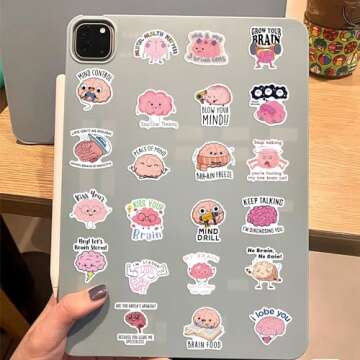 Funny Brain Stickers for Kids,Teens,Adults, 50PCS Cute Cartoon Brain Stickers Bulk,Vinyl Waterproof Mental Stickers for Water Bottle,Laptop,Phone,Scrapbook,Body Organ Biology Decals