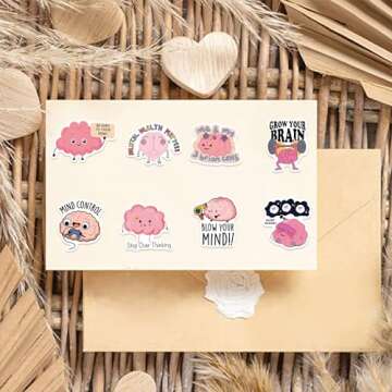 Funny Brain Stickers for Kids,Teens,Adults, 50PCS Cute Cartoon Brain Stickers Bulk,Vinyl Waterproof Mental Stickers for Water Bottle,Laptop,Phone,Scrapbook,Body Organ Biology Decals