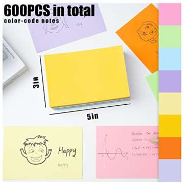 Koogel 600PCS Colored Index Cards, Blank Note Cards 3 x 5 Inch Assorted Neon Color Flash Cards for Studying Organizing School Office