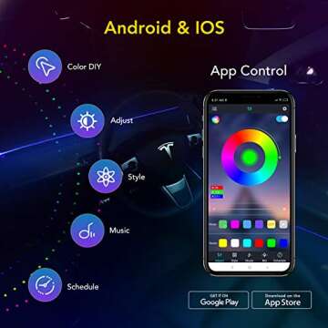 BASENOR Tesla Model 3 Model Y Neon Light Tubes RGB Interior LED Strip Lights with App Controller