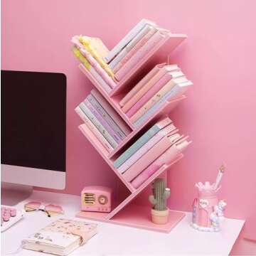 Tree Bookshelf,4-Layer Floor Standing,The Desktop Bookshelf Can Hold Books,Magazines,CDs and Photo A...