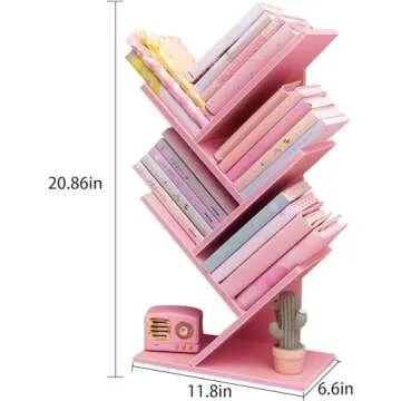Tree Bookshelf,4-Layer Floor Standing,The Desktop Bookshelf Can Hold Books,Magazines,CDs and Photo Albums,Office Storage Rack,Pink