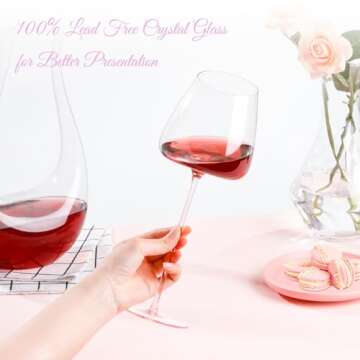 NUTRIUPS Pink Red Wine Glasses Set of 2, Modern Hand-Blown Red/White Wine glasses, Premium Long Stem Wine Glasses, Gift Box Glassware for Anniversary, Wedding, Christmas