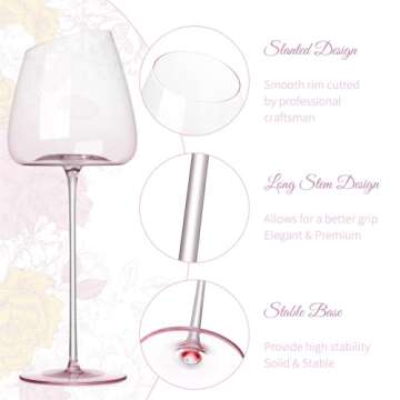 NUTRIUPS Pink Red Wine Glasses Set of 2, Modern Hand-Blown Red/White Wine glasses, Premium Long Stem Wine Glasses, Gift Box Glassware for Anniversary, Wedding, Christmas