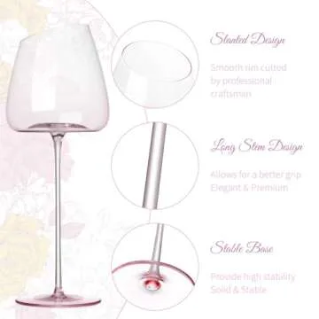 NUTRIUPS Pink Red Wine Glasses Set of 2, Modern Hand-Blown Red/White Wine glasses, Premium Long Stem Wine Glasses, Gift Box Glassware for Anniversary, Wedding, Christmas