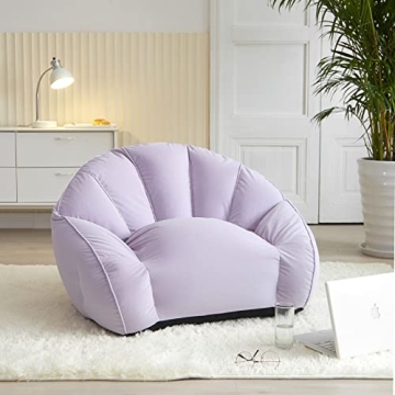 Urban Shop Upholstered Velvet Plush Bean Bag Sofa Chair for Kids, Teens, and Adults, Large, Purple