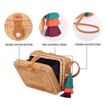 Handwoven Rattan Bag Straw Bag for Women Boho Wicker Purse Straw Crossbody Bag