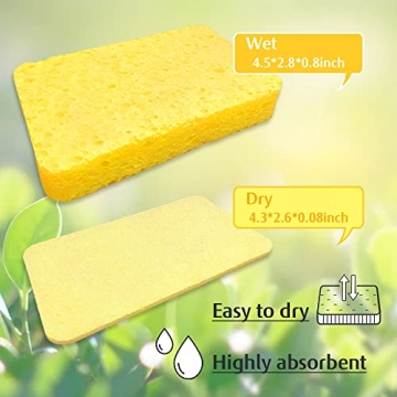 16 Compressed Yellow Cleaning Cellulose Sponges - Versatile & Durable