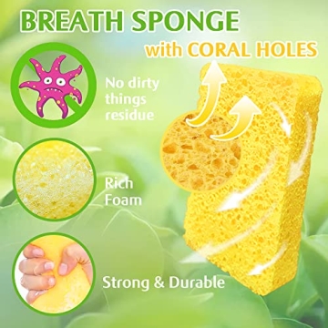 16 Compressed Yellow Cleaning Cellulose Sponges - Versatile & Durable