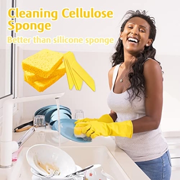 16 Compressed Yellow Cleaning Cellulose Sponges - Versatile & Durable