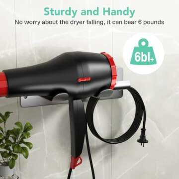 BelleJoomu Hair Dryer Holder Wall Mount Compatible with Dyson Hair Dryer, 304 Stainless Steel Hair Dryer Blow Diffuser Holder Organizer Adhesive for The Bathroom Silver