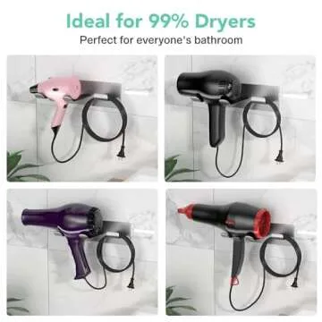 BelleJoomu Hair Dryer Holder Wall Mount Compatible with Dyson Hair Dryer, 304 Stainless Steel Hair Dryer Blow Diffuser Holder Organizer Adhesive for The Bathroom Silver