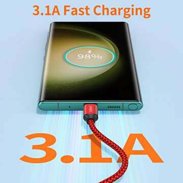 JXMOX Short USB C Cable (1ft 3-Pack), USB A to Type-C Charger Cord 3.1A Fast Charging Compatible wit...