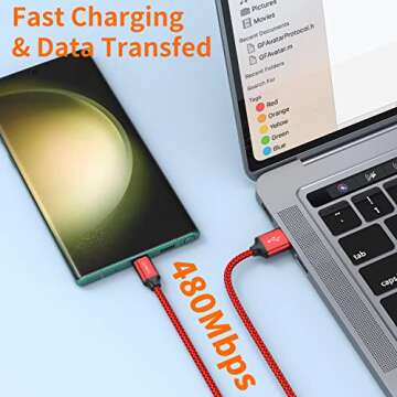 JXMOX 1ft USB C Cable - Fast Charging Red 3-Pack