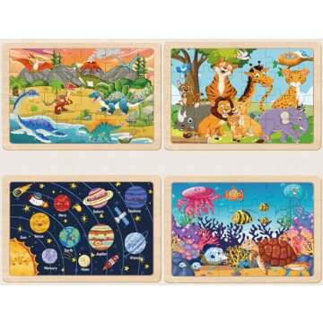 Puzzles for Kids Ages 4-6, 4 Packs 24 Piece Wooden Jigsaw Puzzles for Toddlers 2-4, Preschool Educat...
