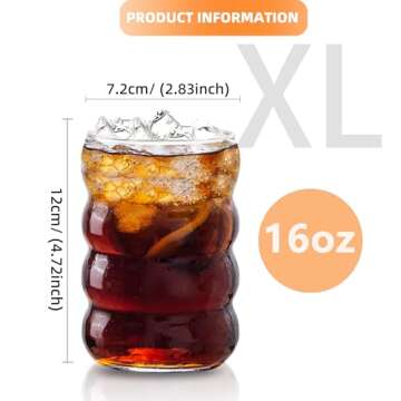 KEMORELA 2PCS Wave Bubble Beverage Glasses With Straws, 16 Oz Vintage Glass Cups, Aesthetic Iced Coffee Glasses, Ripple Glassware, Beer Glasses - Stylish Drinkware for Every Occasion