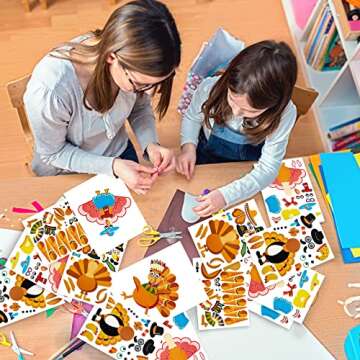20 Sheets Make-A-Turkey Stickers for Kids - Thanksgiving Craft Fun