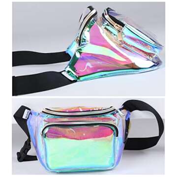 Shiny Neon Fanny Bag for Women Rave Festival Hologram Bum Travel Waist Pack (Clear Iridescent)