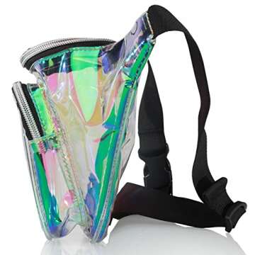 Shiny Neon Fanny Bag for Women Rave Festival Hologram Bum Travel Waist Pack (Clear Iridescent)