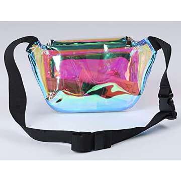 Shiny Neon Fanny Bag for Women Rave Festival Hologram Bum Travel Waist Pack (Clear Iridescent)