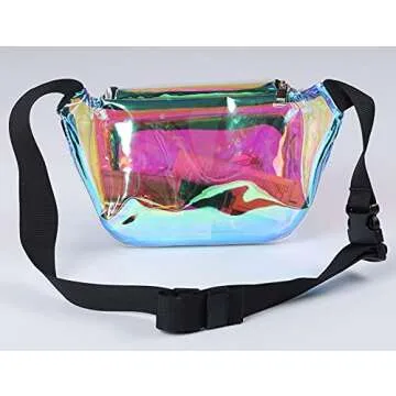Shiny Neon Fanny Bag for Women Rave Festival Hologram Bum Travel Waist Pack (Clear Iridescent)