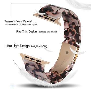 HOPO Compatible With Apple Watch Band 38mm 40mm 42mm 44mm Thin Light Resin Strap Bracelet With Stainless Steel Buckle Replacement For iWatch Series 8 7 6 5 4 3 2 1 SE (Black AgateRose