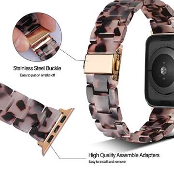 HOPO Compatible With Apple Watch Band 38mm 40mm 42mm 44mm Thin Light Resin Strap Bracelet With Stainless Steel Buckle Replacement For iWatch Series 8 7 6 5 4 3 2 1 SE (Black AgateRose