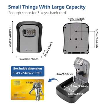 AT1NTEN Key Lock Box Wall Mounted, 4 Digit Combination Lockbox for Outside House,Key Safe Security Storage Lock Box 5 Keys Large Capacity with Resettable Code for Home, Office, Garage Weatherproof
