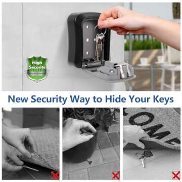 AT1NTEN Key Lock Box Wall Mounted, 4 Digit Combination Lockbox for Outside House,Key Safe Security Storage Lock Box 5 Keys Large Capacity with Resettable Code for Home, Office, Garage Weatherproof