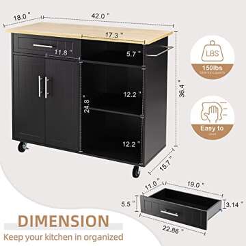 Shintenchi Kitchen Island Cart with Storage on Wheels