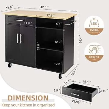 Shintenchi Kitchen Island Cart with Storage on Wheels