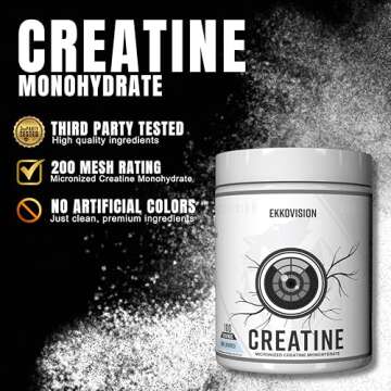 Ekko Creatine Monohydrate Powder, Micronized, Unflavored, Pre Workout & Post Workout Supplement for ...