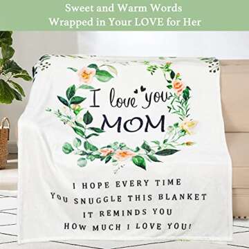 BESTSWEETIE Throw Blanket 60" x 50" for Mom Birthday, Soft Flower Pattern I Love You Mom Blanket fro...