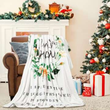BESTSWEETIE Throw Blanket 60" x 50" for Mom Birthday, Soft Flower Pattern I Love You Mom Blanket from Daughters, White