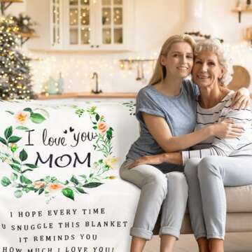BESTSWEETIE Throw Blanket 60" x 50" for Mom Birthday, Soft Flower Pattern I Love You Mom Blanket from Daughters, White